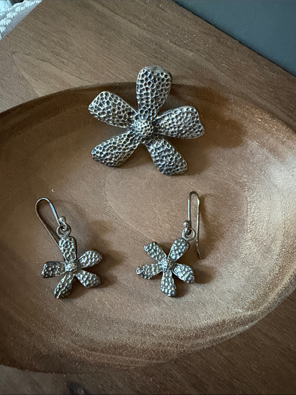 Sterling Silver Flower Pendant and Earrings - Thailand 925